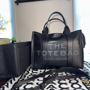 Marc Jacobs Black Pebbled Leather Satchel with Logo